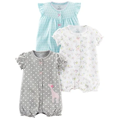 Abbildung von Simple Joys by Carter&#039;s Baby Mädchen 3 Pack Snap up Rompers Strampler, Blau Schwan/Grau Punkte/Weiß Floral, 0 Monate (3er Pack)