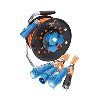 Abbildung von KALLE DAS KABEL Kabeltrommel Camping CEE Campingkabeltrommel Wohnmobil H07BQ F 3G 2,5mm² EXTREME SIGNAL 25 Meter + Anschlussleitung 1,5m Adapterleitung
