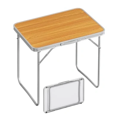 Abbildung von WOLTU Campingtisch Klapptisch Reisetisch mit Griff, 70x50x60cm(LxBxH) zusammenklappbar Gartentisch aus Alu und MDF für Picknick Strand im Freien, Eiche, CPT8135ei