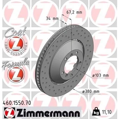 Abbildung von ZIMMERMANN 460.1550.70 Bremsscheibe 380 34 7/5 5 130 Belüftet, gelocht, Verbundbremsscheibe beschichtet legiert/hochgekohlt PORSCHE: 911 Coupe