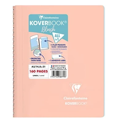 Abbildung von Clairefontaine 366779C Spiralblock Koverbook Blush, DIN A5, 14,8 x 21cm, 80 Blatt, liniert, 1 Stück, Korallenrot / Eisblau