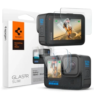 Abbildung von Spigen Schutzfolie kompatibel mit GoPro Hero 12, 11, 10, 9 Black, 6 Stück (4 Hartglas Objektivschutzfolie + 2 Displayschutzfolie), Anti Kratzer, Blasenfrei, Kristallklar