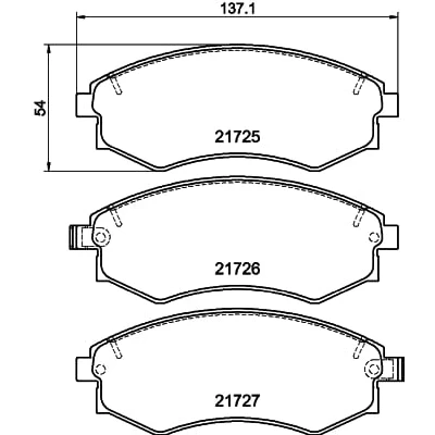 Abbildung von HELLA 8DB 355 016 691 Bremsbelagsatz mit akustischer Verschleißwarnung HYUNDAI: Matrix, SONATA 4, Elantra III Schrägheck, SSANGYONG: Musso SUV