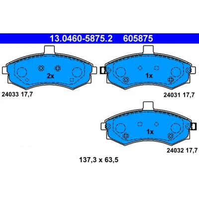 Abbildung von ATE 13.0460 5875.2 Bremsbelagsatz mit akustischer Verschleißwarnung HYUNDAI: Matrix, Elantra III Schrägheck, Limousine
