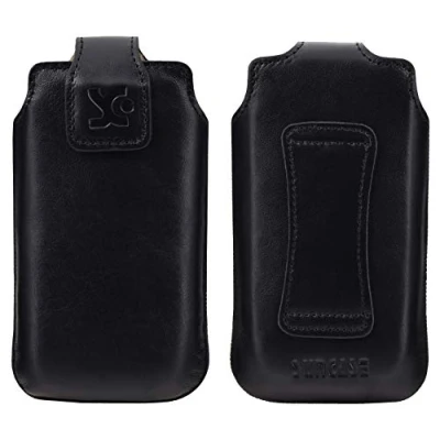 Abbildung von Suncase Original Tasche kompatibel mit Panasonic KX TU466 Hülle Leder Etui Handytasche Ledertasche Schutzhülle Case in schwarz
