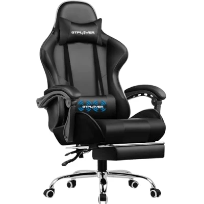 Abbildung von GTPLAYER Bürostuhl Gaming Stuhl Massage Sessel Ergonomischer Gamer mit Fußstütze, Kopfstütze Lendenkissen, Gepolstert Chair, Drehsessel schwarz