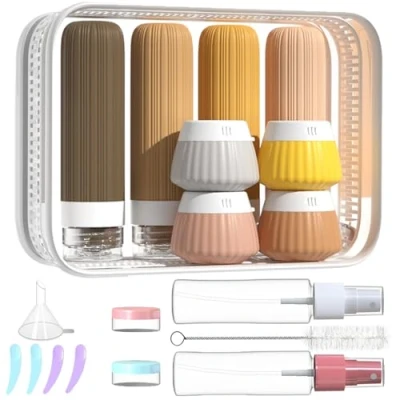 Abbildung von NuvaConx Reiseflaschen Zum Befüllen, 18 StüCk Silikon Set, Reiseset Flüssigkeiten Set mit TSA Genehmigt, Travel Essentials Nachfüllbare Reisegröße Flaschen, Reise Gadgets