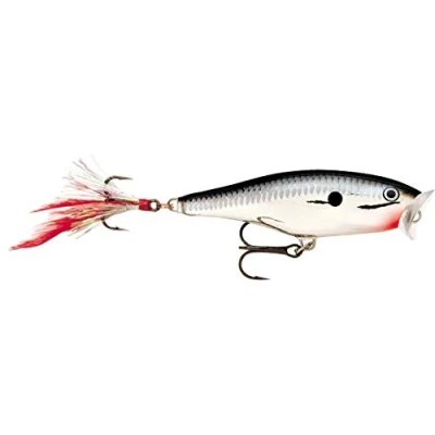 Abbildung von Rapala Skitter Pop Angelköder Angelzubehör mit Balsaholz Süßwasser Spinnköder Lauftiefe Topwater Fischköder 5cm, 6g Hergestellt in Estland Chrome, Chrom