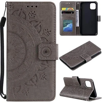 Abbildung von CoverKingz Handytasche kompatibel mit iPhone 11 Pro [5,8 Zoll] Handy Case Kartenfach Handyhülle Flipcase klappbar Motiv Mandala Grau