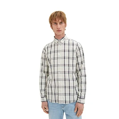Abbildung von TOM Tailor Kariertes Hemd, Herren, Größe: Large, Off white navy check