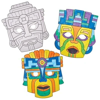 Abbildung von Baker Ross FN021 Azteken Masken zum Ausmalen 8er Pack, Pädagogische Kunst und Bastelsets, Lernmittel