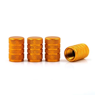 Abbildung von Aluminium Auto Ventilkappen 4 er Set versch. Farben mit Dichtung (Gold/Orange)