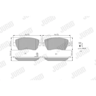 Abbildung von JURID 573255J Bremsbelagsatz mit akustischer Verschleißwarnung Zubehör SUZUKI: SWIFT 3, Splash, NISSAN: Note II Hatchback, MICRA 4, OPEL: Agila B