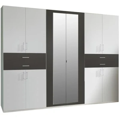 Abbildung von Lomadox Kleiderschrank mit Spiegel, 270 cm breit Garderobenschrank Schlafzimmerschrank Wardrobe modern in weiß Graphit