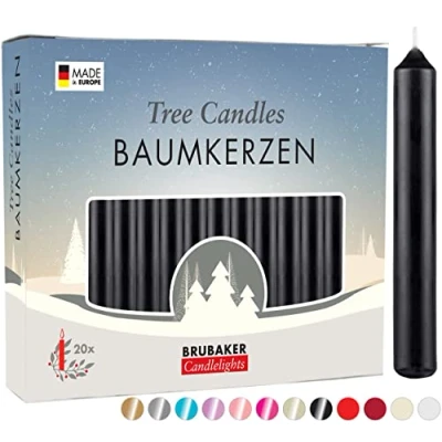 Abbildung von BRUBAKER 20er Pack Baumkerzen Wachs Weihnachtskerzen Pyramidenkerzen Christbaumkerzen Schwarz
