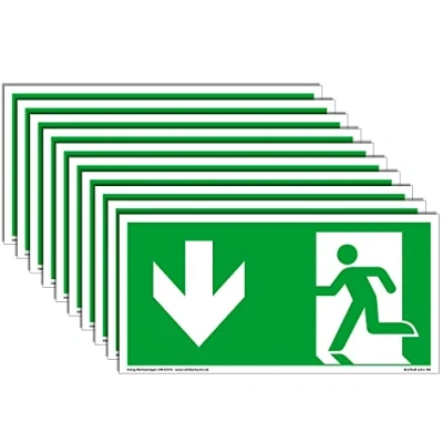 Abbildung von 10 Schilder Notausgang extra langnachleuchtend PVC selbstklebend 297x148mm gemäß ASR A1.3 DIN 7010 67510 Notausgangsschild Pfeil Links abwärts Fluchtweg Rettungsweg Dreifke® 160