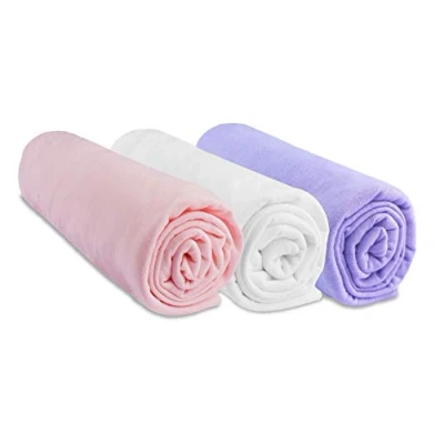 Abbildung von Lot de 3 Draps housse Coton Pour lit Bébé 40x80 / 40x90 Rose Blanc Parme
