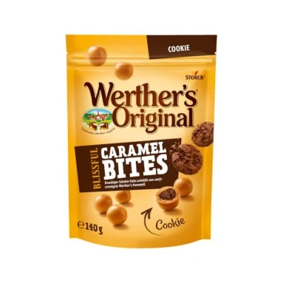 Abbildung von Werther’s Original Blissful Caramel Bites Cookie Knackiger Schokokeks umhüllt von sanft cremigem Karamell 1 x 140g