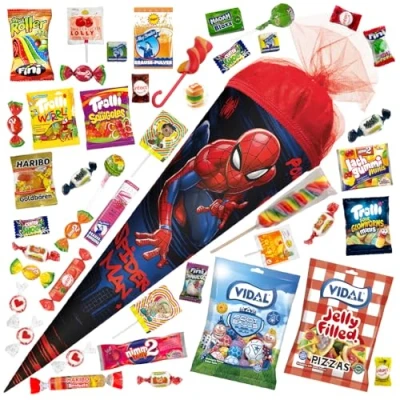 Abbildung von OYOY 50cm Schultüte gefüllt mit Süßigkeiten Mix I ROTH Spiderman Einschulung Geschenk fertig mittel