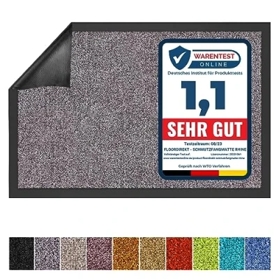 Abbildung von Floordirekt Schmutzfangmatte Rhine waschbare &amp; leistungsstarke Fußmatte Sauberlaufmatte mit Rutschfester Rückseite Türmatte für den Eingangsbereich (Grau (Sparrow), 40 cm x 60 cm)