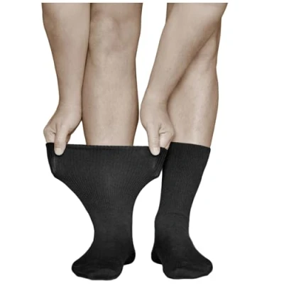 Abbildung von vitsocks Herren Diabetikersocken extra weit ohne Gummi Bund (3x PACK) geschwollene Füße, Baumwolle, 41 43 46 47 50, Schwarz, 39