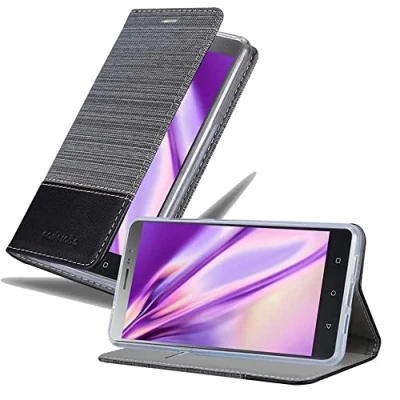 Abbildung von Cadorabo Hülle kompatibel mit Lenovo P2 aus Premium Jeans und Kunst Leder Flip Klappbare Stoßfeste Magnetische [Standfunktion] [Kartenfächern] Cover für Tasche in Grau