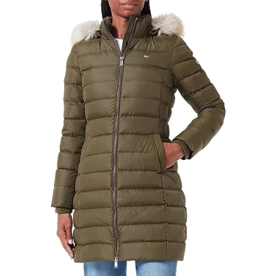 Abbildung von Tommy Jeans Essential Hooded Daunenmantel, Damen, Größe: XS, Drab olive green