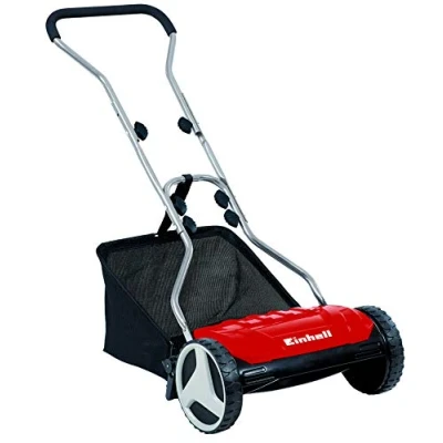 Abbildung von Einhell Handrasenmäher GE HM 38 S F (38cm Schnittbreite, berührungslose Schneidetechnik, kugelgelgerte Mähspindel, großflächige Räder, 26L Grasfangkorb)