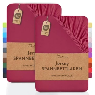 Abbildung von Spannbettlaken Jersey Spannbettlaken, NatureMark, 100% Baumwolle, Gummizug: rundum, (2 Stück), Kinder Spannbetttuch, für Baby /Kinderbett, 70x140 cm, Bordeaux rot