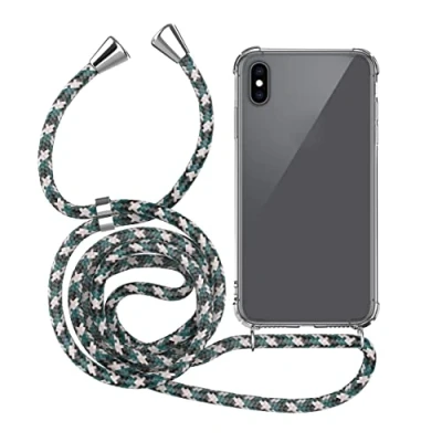 Abbildung von MyGadget Handykette für iPhone XS Max [ TPU Hülle mit verstellbaren Band ] Handyhülle Handyband zum Umhängen Kordel Schnur Case Schutzhülle Schwarz Muster