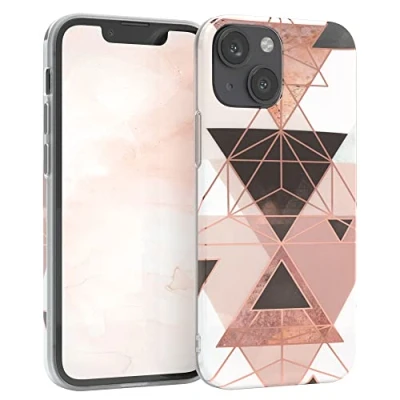 Abbildung von EAZY CASE Handyhülle Silikon mit Kameraschutz kompatibel iPhone 13 Mini, im Geometrie Design, Motiv Hülle, Ultra dünn, Slimcover, Silikonhülle, Backcover, Rosa Braun