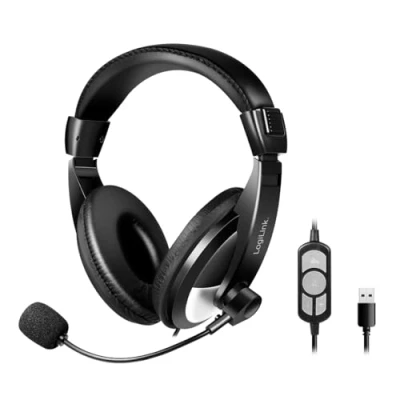 Abbildung von LogiLink Stereo Headset mit gut gepolsterten Kopfhörern &amp; integrierter Fernbedienung Bügelmikrofon