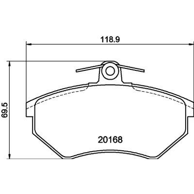Abbildung von HELLA 8DB 355 017 901 Bremsbelagsatz nicht für Verschleißwarnanzeiger vorbereitet mit Bremssattelschrauben VOLKSWAGEN: GOLF 3, 2
