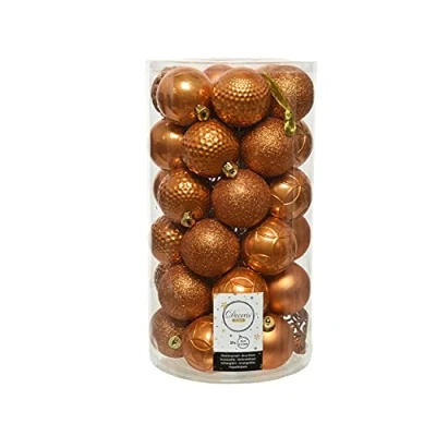Abbildung von Decoris season decorations Weihnachtsbaumkugel, Weihnachtskugeln Kunststoff Ornamente 6cm bernstein, 37er Set