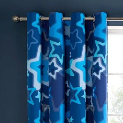 Abbildung von Catherine Lansfield Ombre Stars Vorhänge mit Ösen, 168 x 183 cm, wendbar, Zwei Paneele, Blau