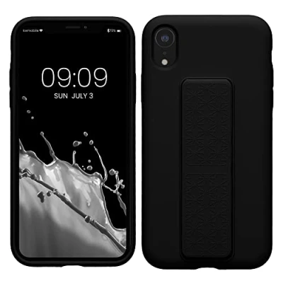 Abbildung von kwmobile Handyhülle kompatibel mit Apple iPhone XR Hülle Fingerhalter und Standfunktion Silikon Case Handy Cover in Schwarz