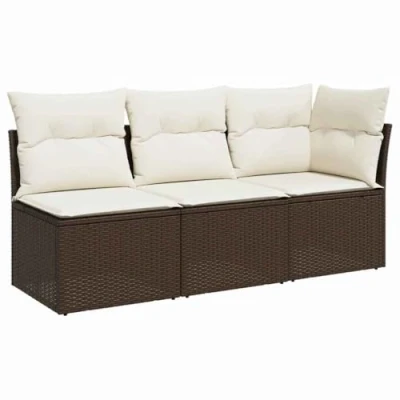 Abbildung von vidaXL Loungesofa 3 Sitzer Gartensofa mit Auflagen Braun Poly Rattan, 1 Teile