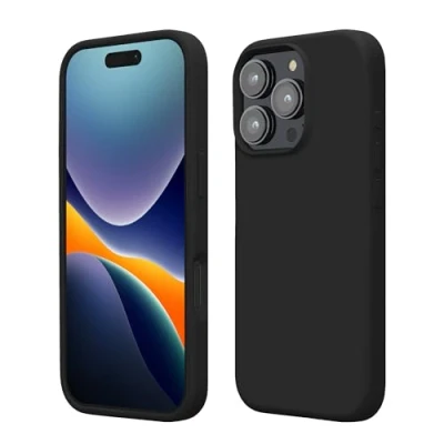 Abbildung von kwmobile Hülle kompatibel mit iPhone 16 Pro Max Silikon Handy Case Handyhülle weiche Oberfläche kabelloses Laden Schwarz matt