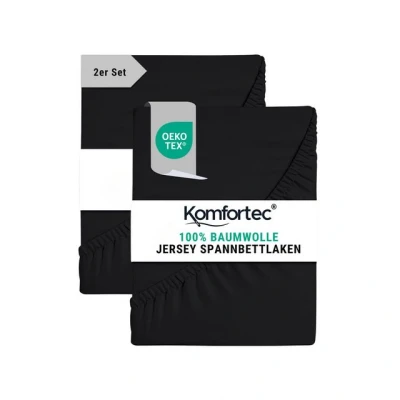 Abbildung von Komfortec Spannbettlaken Jersey Spannbettuch, 90x200, 140x200, 160x200, 180x200 oder 200x200 cm, 100% Baumwolle (135 g/m), Gummizug: Rundum, (2 Stück), OEKO TEX® Standard 100 Zertifisiert, für Matratzen bis 25 cm Höhe