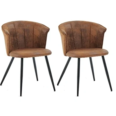 Abbildung von MEUBLE COSY Esszimmerstühle 2er Set Küchenstuhl Retro Polsterstuhl mit Armlehne Sessel aus Vintage Künstlich Wildledersitz Metallbeine Braun, 55x58x75.5cm