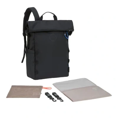 Abbildung von LÄSSIG Baby Wickelrucksack Wickeltasche Rucksack mit Wickelunterlage, Kinderwagenbefestigung, Flaschenhalter nachhaltig produziert/GRE Outdoor Rolltop Backpack black