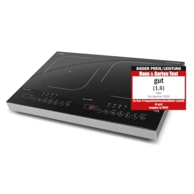 Abbildung von CASO Pro Gourmet 3500 Mobiles Doppel Induktionskochfeld, max. Watt, Temperatur 60 240C, Kochplatte mit Timer, 12 Leistungsstufen, Edelstahlgehäuse, für Topfgrößen bis 22cm