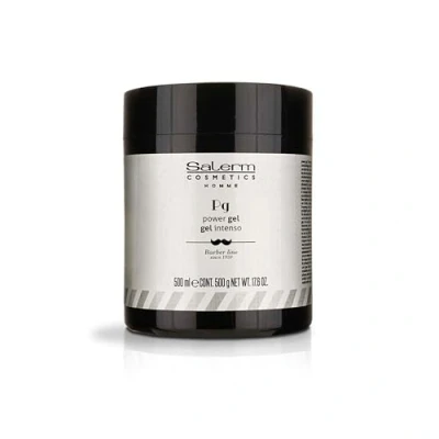 Abbildung von SALERM Haar Fixiergel für Herren, Power Gel, Intensiv, Homme Barber Line, 500 ml, blaues Gel intensiven Halt, feuchtigkeitsspendend und strukturierend, hält die Frisur länger, alkoholfreie Formel
