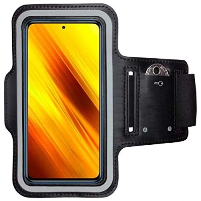Abbildung von CoverKingz Sportarmband für Xiaomi Poco X3 Armtasche mit Schlüsselfach Oberarm Halterung Sport Laufarmband Handy Armband Schwarz