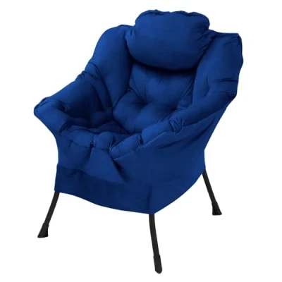 Abbildung von ML Design Relaxsessel Dunkelblau, Wohnzimmersessel mit Armlehnen &amp; Seitentasche, Fernsehsessel Kopfkissen, Loungesessel Stahlrahmen, schwarzen Beine, Ohrensessel ergonomisch, Lesesessel gepolstert