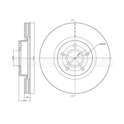 Abbildung von METELLI 23 0687C Bremsscheibe 300,0 25,0 5 63,5 Belüftet lackiert FORD: FOCUS 2 Schrägheck, KUGA 2, 3 Turnier, VOLVO: V50, V40 C30
