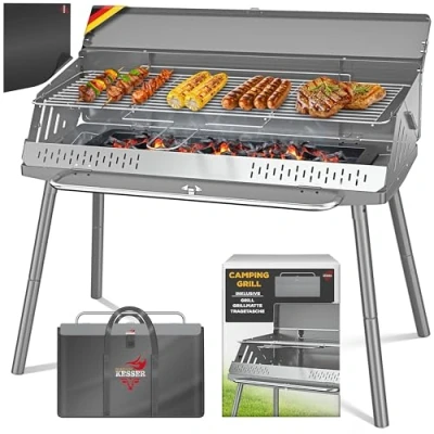 Abbildung von KESSER® Klappgrill tragbarer Camping Grill mit Gestell Holzkohlegrill aus pulverbeschichtetem Stahl inklusive Grillrost, Grillmatte &amp; Tragetasche Faltbar BBQ ideal für Camping, Picknick Angeln