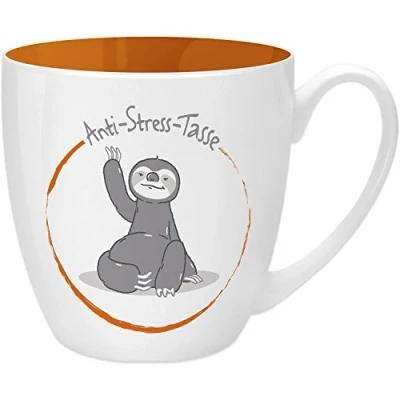 Abbildung von Gruss &amp; Co 45514 Anti Stress Tasse Faultier, 45 cl, Geschenk, New Bone China, Orange, 9.5 cm