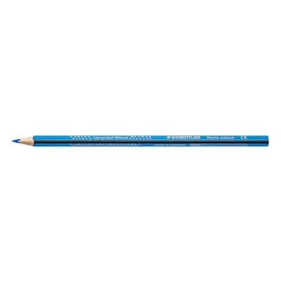 Abbildung von STAEDTLER Buntstifte Noris colour 187, ergonomisches Dreikantformat, rutschfeste Soft Oberfläche, hohe Bruchfestigkeit, Made form Upcycled Wood, Faltschachtel mit 12 Farbstifte, lichtblau, 187 30