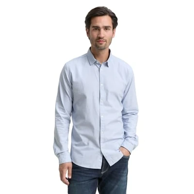 Abbildung von TOM TAILOR Herren Slim Fit Hemd mit Struktur 1023881, 24183 Light Blue White Structure, 3XL